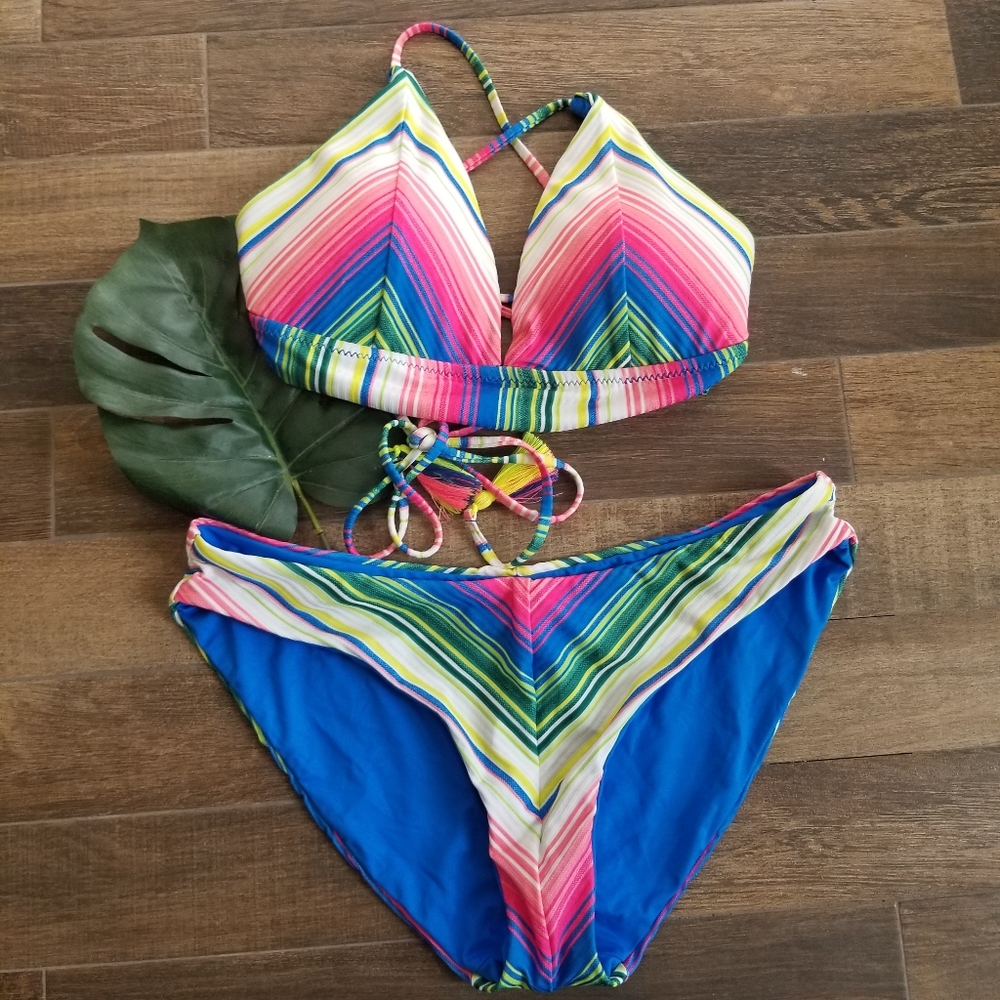BECCA Multicolor Striped Bikini